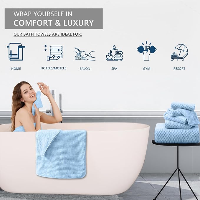Extra Large Bath Towel Set of 4 (35"x70"),Oversized Bath Sheet Super Soft Highly Absorbent Jumbo Bathroom Towel Set Microfibers Quick Dry Shower Towel for Hotel,Bathroom,Guest,Spa,Gym (Blue)