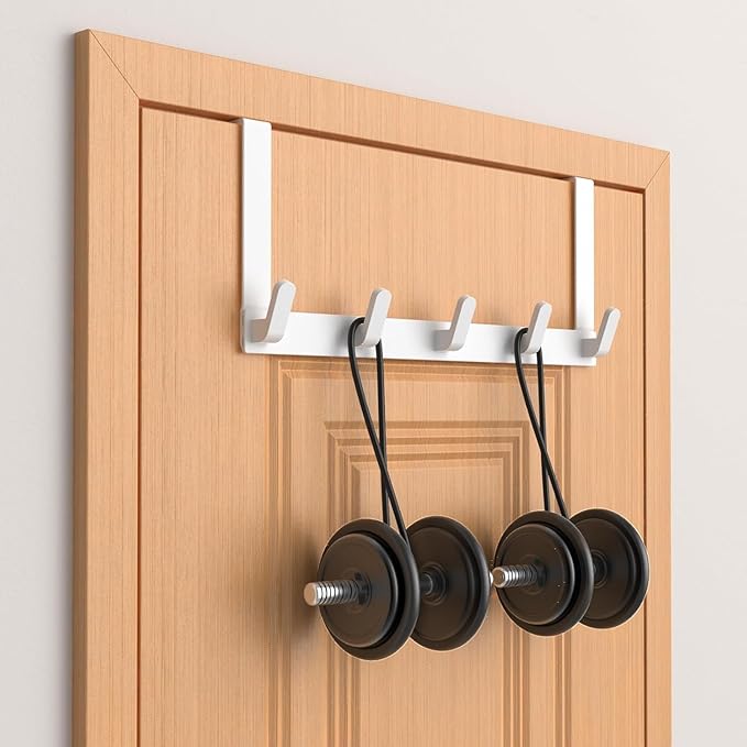 Over The Door Hooks Hanger with Extended Arms, Fits 1 3/8" Doors, L7U - Coat Rack, Bathroom Accessories and Towel Organizer Holder for Coat Robe Hat - 1 Pack, White