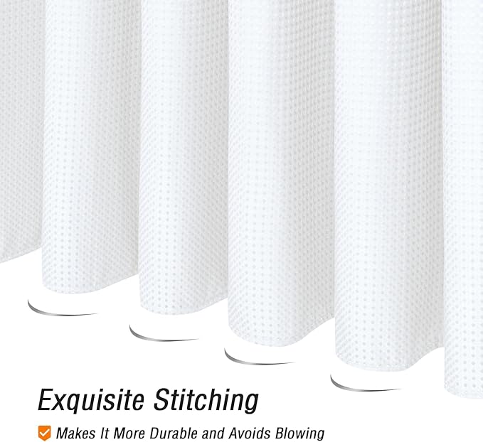 Gibelle Extra Long Shower Curtain 72 x 84, 230GSM Tall Waffle Weave Textured Fabric Shower Curtain for Bathroom, Water Repellent, Machine Washable, White