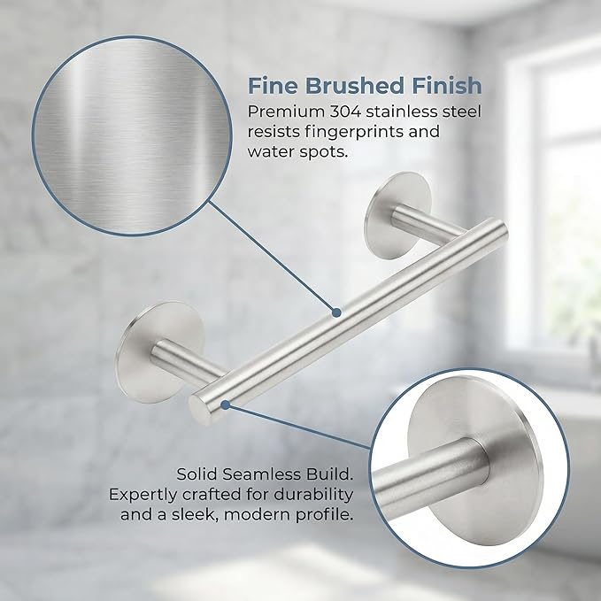 9 Inch Brushed Nickel Hand Towel Holders - Small Space Solutions Towel Rack for Bathroom&Kitchen, Stainless Steel Self Adhesive Bathroom Towel Bar, Towel Organizer Bathroom Hardware