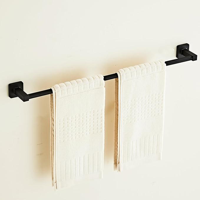 Matte Black Bathroom 24 InchTowel Bar, Bath Accessories Thicken Stainless Steel Shower Towel Rack for Bathroom, Towel Holder Wall Mounted (Total Length 26-Inch)