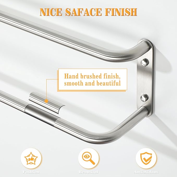 Alise Double Towel Bar,16 Inch Towel Racks for Bathroom, SUS304 Stainless Steel Towel Bar for Bathroom Wall,Quick Drying Bathroom Towel Holder Bath Towel Hanger,Brushed Nickel