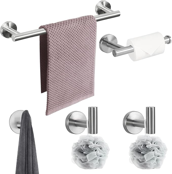 NearMoon Bathroom Hardware Set SUS 304 Thicken Stainless Steel-Towel Bar Set Include 16" Towel Rod, Toilet Paper Holder, Multifunctional Hooks Bathroom Accessories (Brushed Nickel, 10 Pcs)