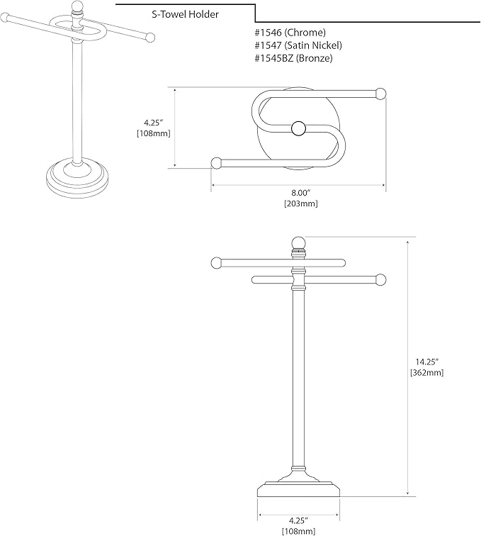 Gatco 1545BZ Countertop S-Style Towel Holder, Oil Rubbed Bronze