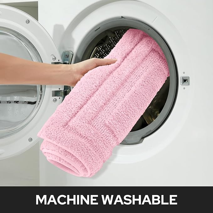 HOMEIDEAS Pink Bathroom Rug, 2 Piece Super Soft Microfiber and Absorbent Shower Mat, Machine Washable Bath Mats for Valentine's Day Decorations, 20" x 32" + 16" x 24"