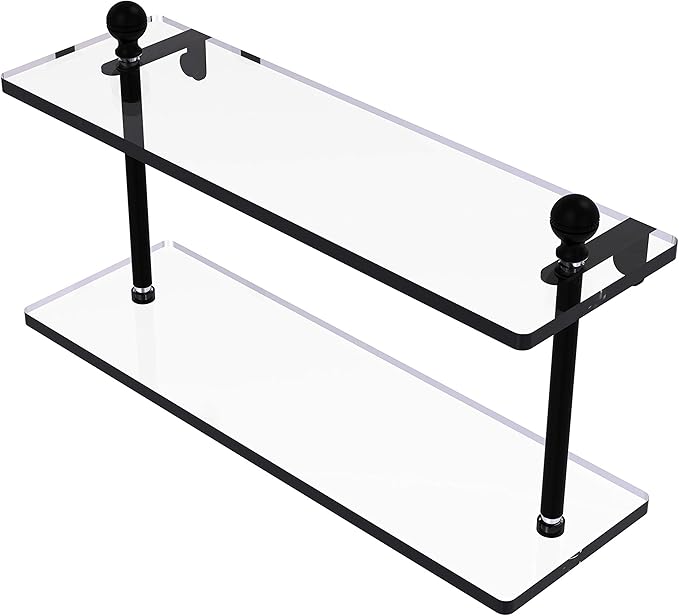 Allied Brass MA-2/16 Mambo Collection 16 Inch Two Tiered Glass Shelf, Matte Black