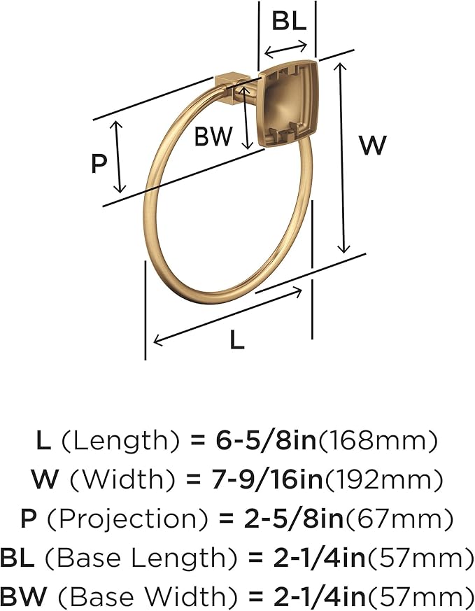 Amerock BH36092CZ | Champagne Bronze Towel Ring | 7-9/16 in (192 mm) Length Towel Holder | Stature | Hand Towel Holder for Bathroom Wall | Small Kitchen | Bath Accessories