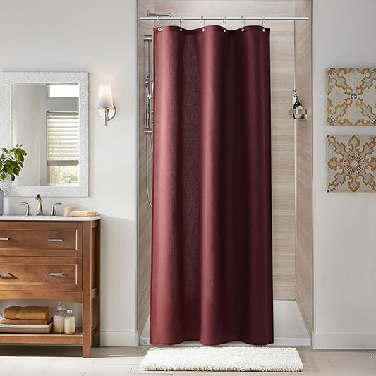 Naturoom Burgundy 42 Inch Shower Curtain - Stall Narrow Half Linen Ultra Thick Fabric Shower Curtain Set with Hooks, Boho Farmhouse Rustic RV Camper Bath Curtains for Bathroom, 42x72