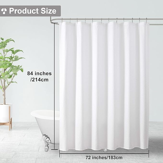 OVZME Berry White Extra Long Shower Curtain 72 x 84 Inch, 3D Embossed Textured Fabric Shower Curtain for Bathroom, Hotel Spa Bathroom Curtains, Water Repellent Machine Washable