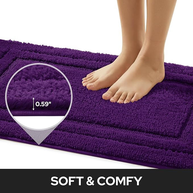 HOMEIDEAS Purple Bathroom Rugs Sets, 2 Piece Super Soft and Absorbent Non Slip Microfiber Machine Washable Bath Mats for Purple Bathroom Decor, 20" x 32" + 16" x 24"