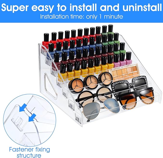 2 Pack Acrylic Nail Polish Organizer 84 Bottles of 7 Layers Acrylic Display Rack Clear Nail Polish Paint Organizer Holder Rack Eyeglasses Shelf Essential Oils Holder Stand No Tool Needed Assembly