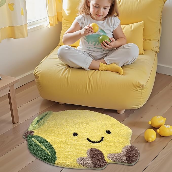 LUMI Cute Bathroom Rugs, Funny Fruit Rug, Soft Plush Fluffy Yellow Bath Mat, Absorbent, Non-Slip for Bathroom, Kitchen Sink, Bedroom, Kid's Bedroom, and Living Room, 20.5"x29", Lemmy