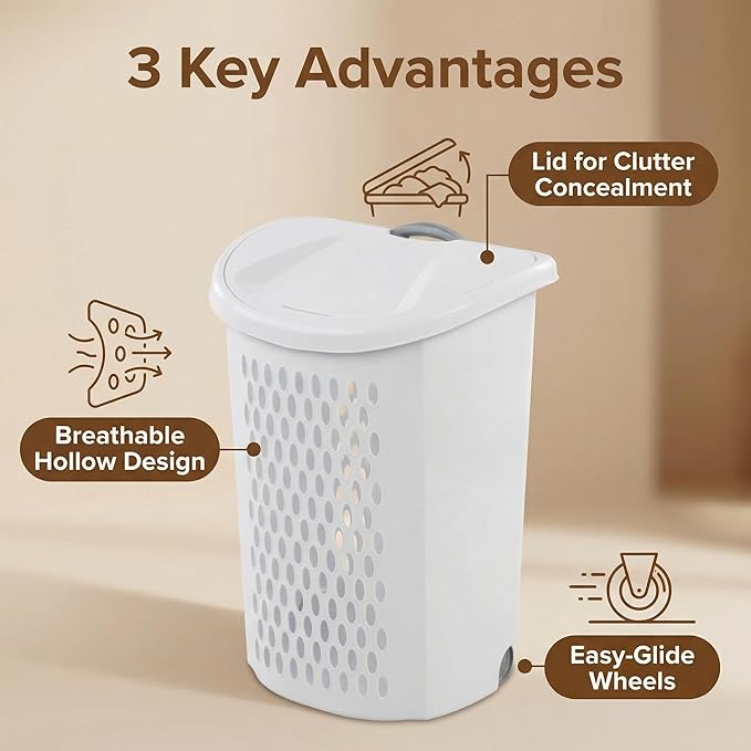 (3PACK) 135L Large-Capacity White Wheeled Laundry Basket, With Ventilation Design, Featuring Handle and Lid. Suitable for Households, Dormitories and Apartments.