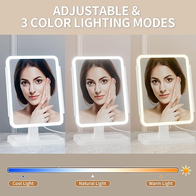 Lighted Makeup Mirror with 75 LEDs, Rechargeable Vanity Mirror with 1X/2X/3X/10X Magnification, 3 Color Modes & Touch Dimming, Portable Folding Mirror for Travel Desk, Gifts for Women & Girls