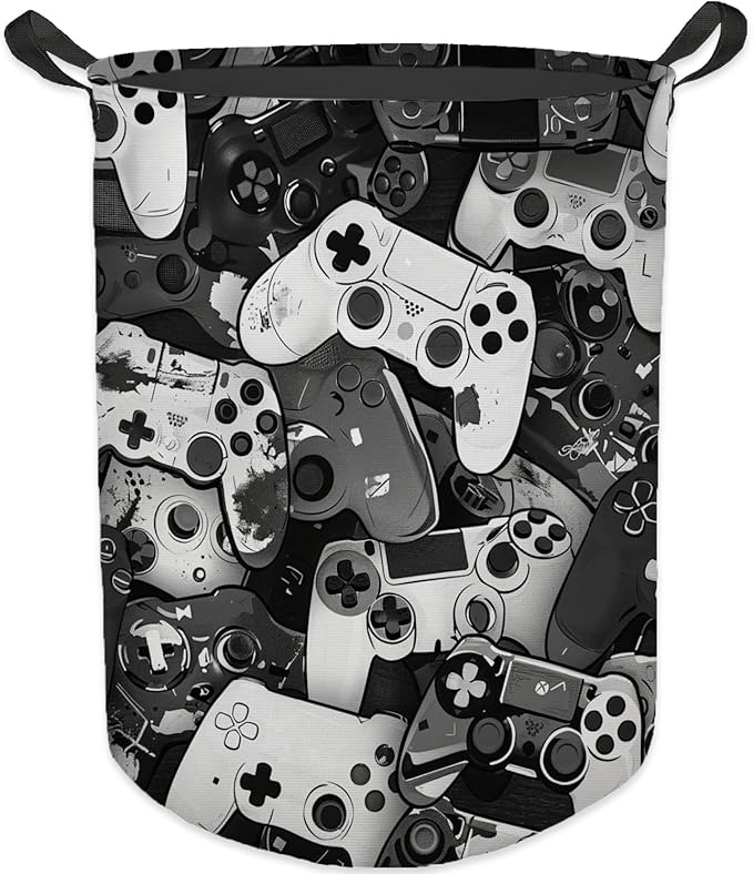 Gaming Gamer Laundry Basket, Vintage Game Controller Waterproof Collapsible Laundry Hamper Dirty Clothes Storage Toy Bin Organizer for Boys Kids Room Bedroom College Dorm Bathroom