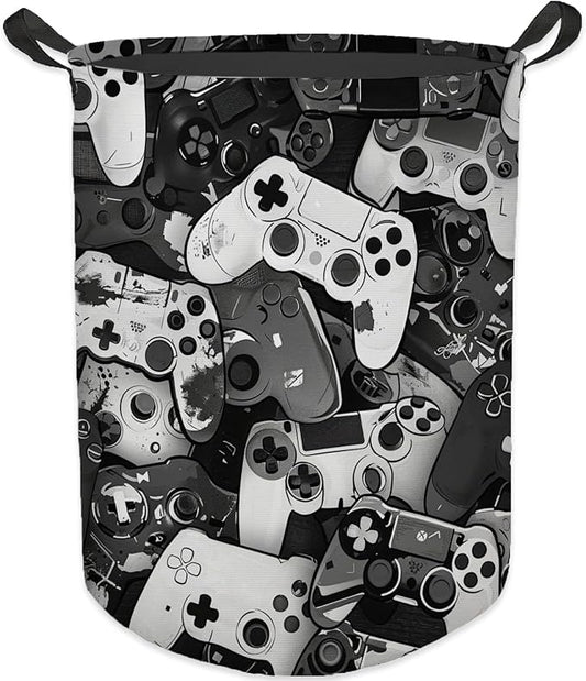 Gaming Gamer Laundry Basket, Vintage Game Controller Waterproof Collapsible Laundry Hamper Dirty Clothes Storage Toy Bin Organizer for Boys Kids Room Bedroom College Dorm Bathroom