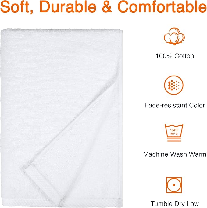 Amazon Basics 2-Piece Quick-Dry Oversize Bath Towel, 100% Cotton, 54" x 30", White