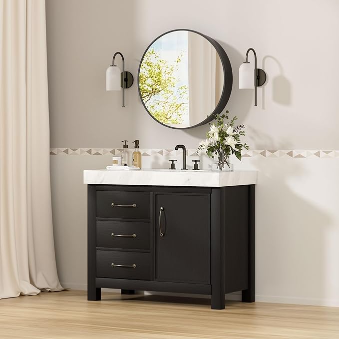 24 x 24 Inch Round Medicine Cabinet Mirror Black,Circular Bathroom Mirror with Storage Wall Mounted,Metal Framed Medicine Cabinets with Tempered Glass Adjustable Shelves for Bathroom Vanity