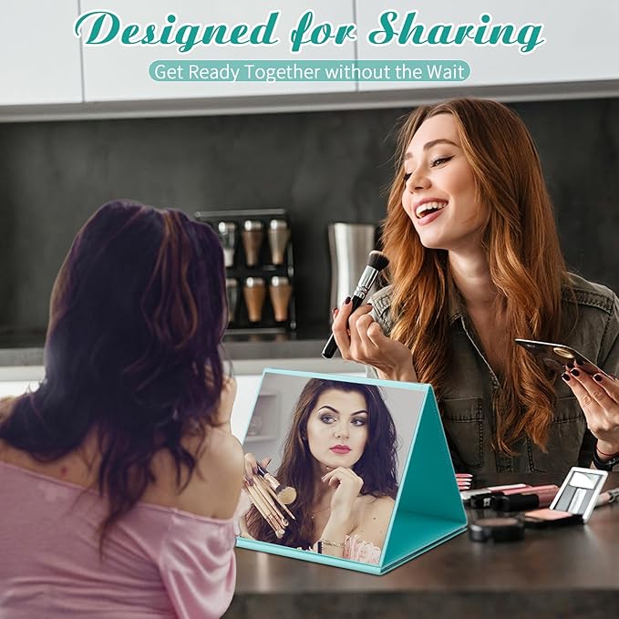 3 Way Foldable Full Length Mirror with Handle 31.89 x 11.22 Inches Leather Portable Camping Travel Hanging Folding Body Mirror for Makeup Dance Fitness Spa Hair Styling(Mint Green,Classic)