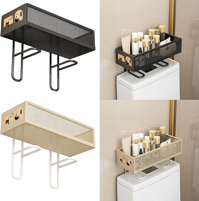 Bathroom Storage Rack Over The Toilet – Iron Back of Toilet Organizer for Draining & Storing Items (Beige)