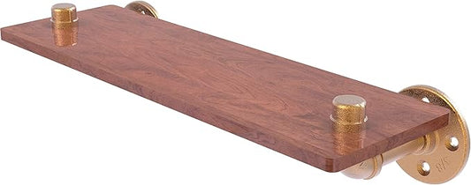 Allied Brass P-450-16-WS Pipeline Collection 16 Inch Ironwood Wood Shelf, 16", Brushed Bronze