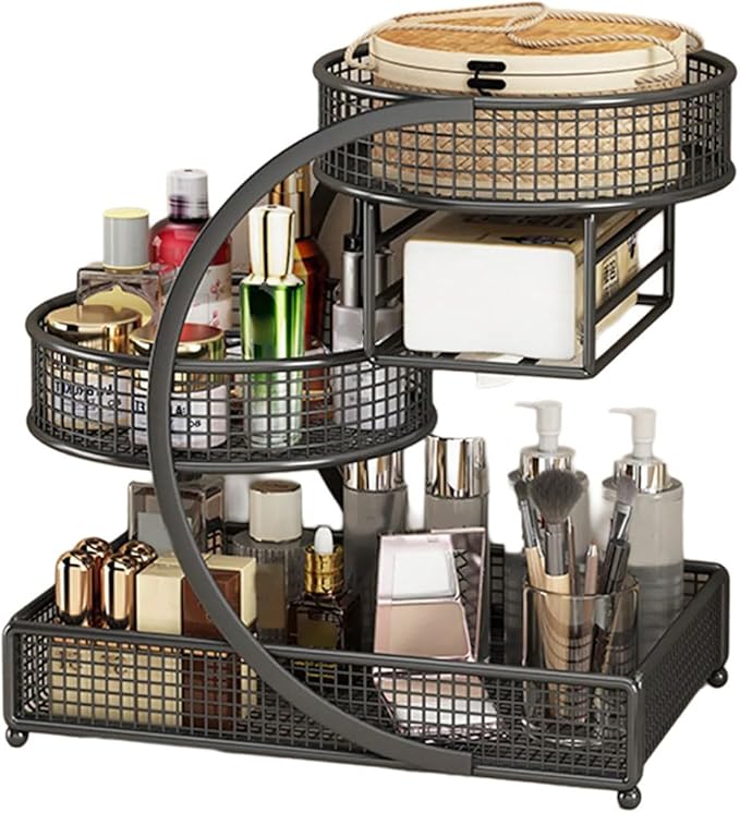 Multiple Tiers Metal Cosmetic Organizers Modern Storage Rack For Skincare Lipsticks Bathroom Countertop Without Tool