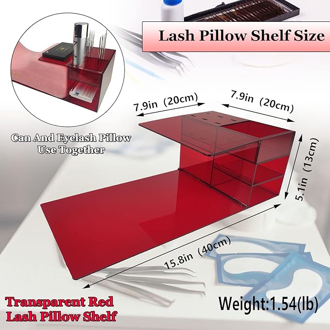 Lash Pillow Shelf Organizer - Eyelash Extension Pillow Shelf Stand - Acrylic Pillow Shelf for Lash Tech Supplies，Lash Extension Supplies Display Cabinet Shelves Suitable for Left and Right Hands
