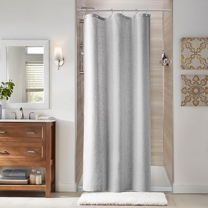 Naturoom Light Grey Linen Shower Curtain, Cloth Textured Fabric Shower Curtain Set with Hooks, Simple Elegant Modern Farmhouse Country Ultra Thick Bath Curtains for Bathroom,Water Repellent,36x72