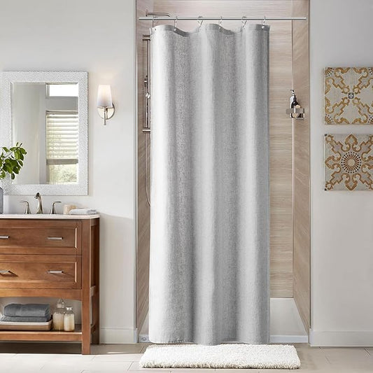 Naturoom Light Grey Linen Shower Curtain, Cloth Textured Fabric Shower Curtain Set with Hooks, Simple Elegant Modern Farmhouse Country Ultra Thick Bath Curtains for Bathroom,Water Repellent,36x72
