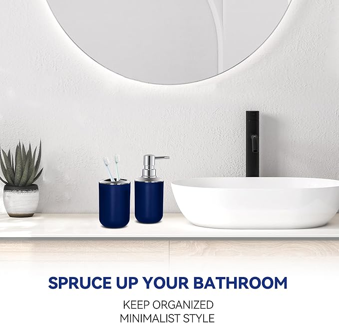 Blue Bathroom Accessories Set 2 PCS, Blue Bathroom Accessories, Plastic Soap Dispenser and Toothbrush Holder Set, Boho Bathroom Decor, Bathroom Set