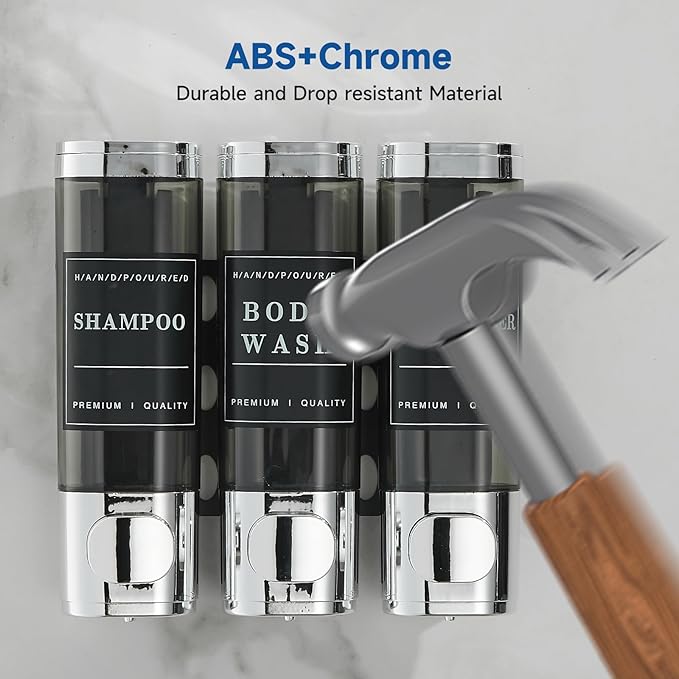 Unisense Shower Soap Dispenser 3 Chamber No Drill Shampoo and Conditioner Dispenser Wall-Mounted Shampoo Dispenser for Shower Wall Mounted Shower Dispenser for Bathroom Hotel Large Capacity,Chrome