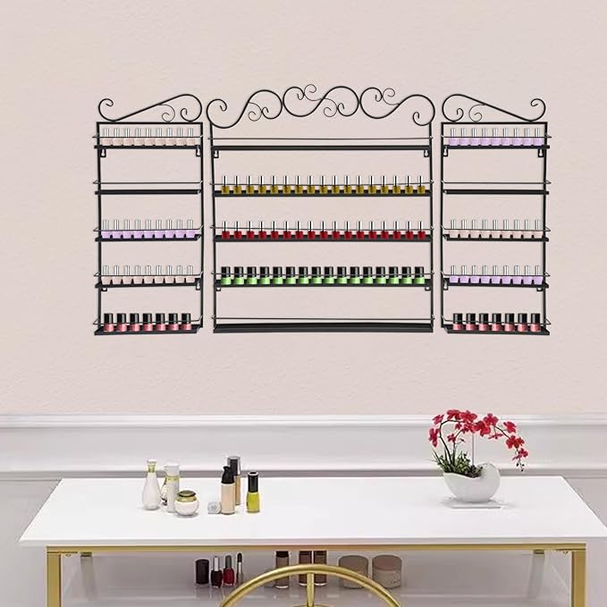 3PCS Nail Polish Racks, 4-Tier Wall-Mounted Metal Makeup Display Rack Wall Shelf Storage Organizer for Home Spa Nail Salon Lipstick Cosmetic Perfume, Black