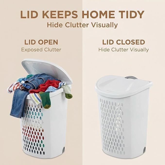 (3PACK) 135L Large-Capacity White Wheeled Laundry Basket, With Ventilation Design, Featuring Handle and Lid. Suitable for Households, Dormitories and Apartments.