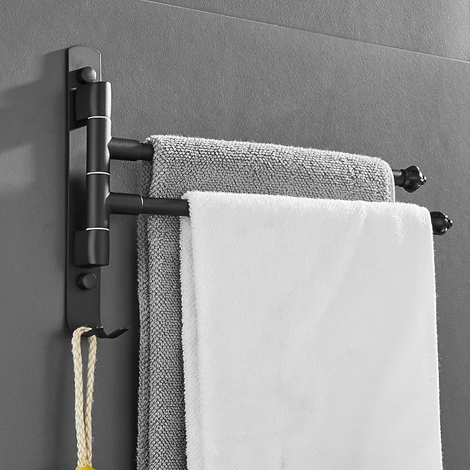 Black Rotating Towel Rack, Stainless Steel Adjustable, 12 * 1.5 * 8.5in, Suitable for Bathroom, Bedroom, Balcony, Removable Towel Bar