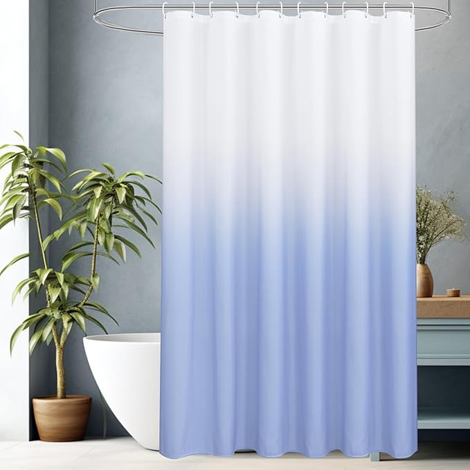 AooHome Fabric Shower Curtains, Cloth Ombre Blue Shower Curtain Sets, Washable Fabric Blue and White Shower Curtain, Rustic Farmhouse Bathroom Shower Curtains, 72x78 Inches