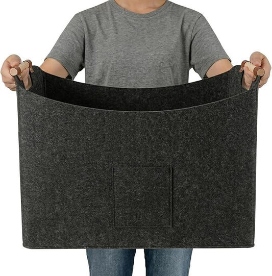 85L Large Laundry Storage Basket with Handles, Collapsible Laundry Hampers for Dirty Clothes, Felt Organizer Basket for Blanket Toy Gifts, Living Room & Car Trunk 23.6 x15.8 x15.8