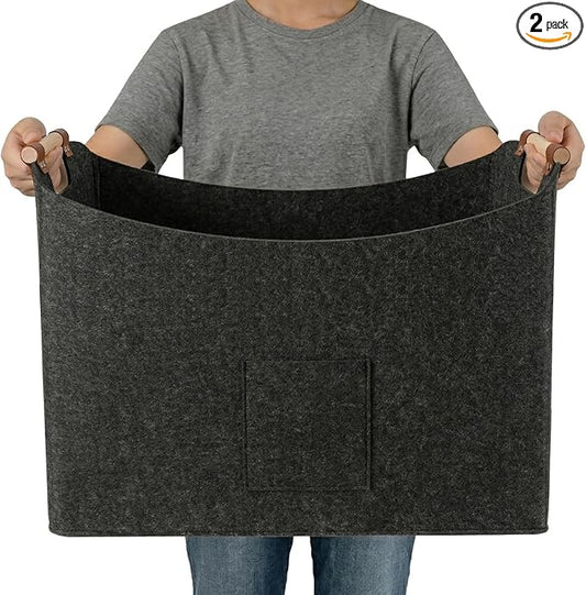 2 Pcs 85L Large Laundry Storage Basket with Handles, Collapsible Laundry Hampers for Dirty Clothes, Felt Organizer Basket for Blanket Toy Gifts, Living Room & Car Trunk 23.6 x15.8 x15.8
