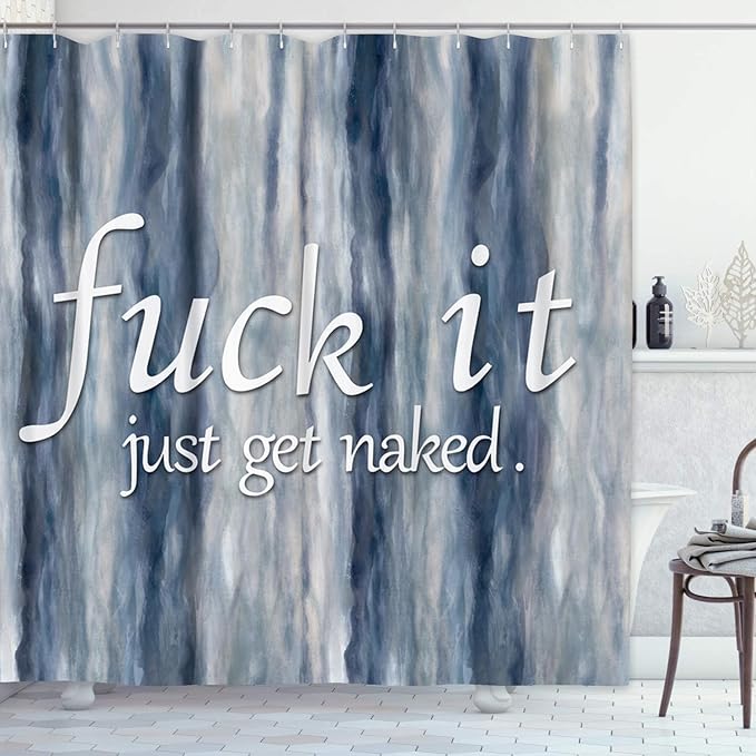 ArtSocket 4PC Funny Get Naked Blue Painting Art Modern Abstract Shower Curtain Sets Bathroom Decor with Rugs, Non-Slip Rug,Toilet Lid Cover, Bath Mat and 12 Hooks 72x72 inches