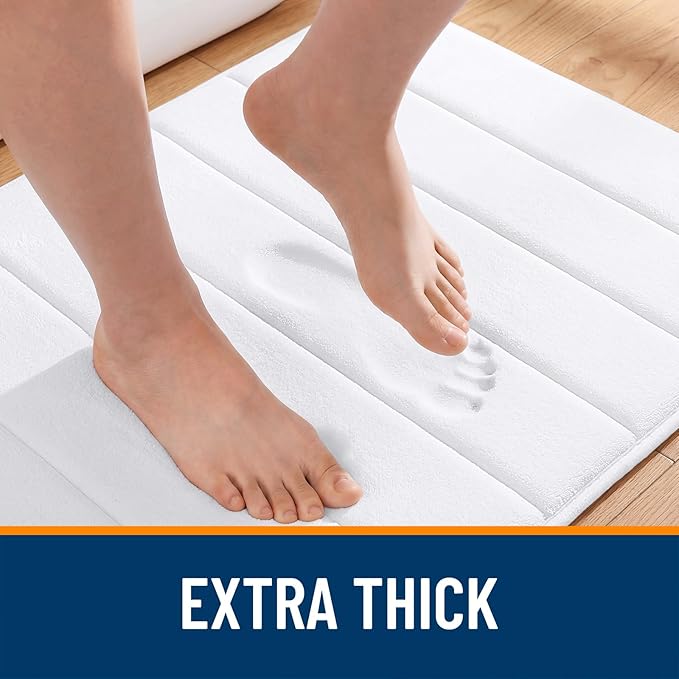 OLANLY Memory Foam Bath Mat 30x20, Super Soft Absorbent Bathroom Rugs, Quick Dry, Machine Washable Shower Floor Rugs, Bathmat Carpet, Bathroom Home Decor Accessories, White