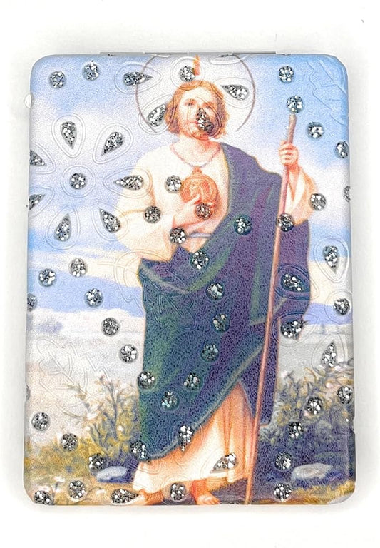 1 Religious (Virgin Mary, St Jude, St Joseph) Compact Makeup Pocket Mirror Double Sided 1x/2x Magnifying PU Leather Mirror Foldable Easy to Carry Great Gift for Your Loved Ones (Saint Jude)