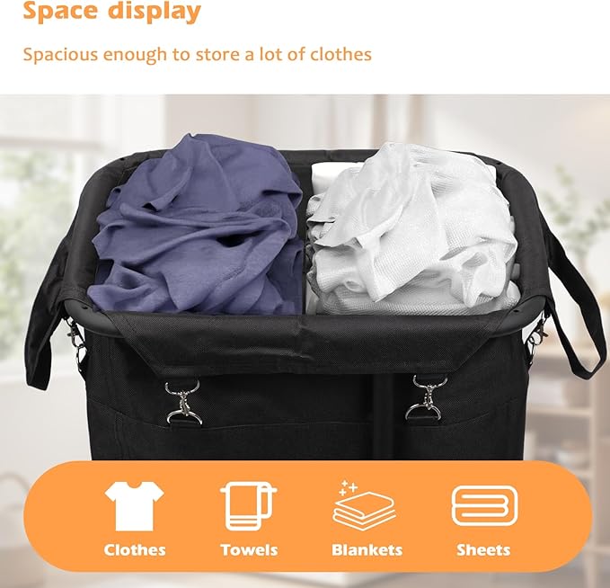 Longzhuo 47.55 Gal(180L) Laundry Basket with Wheels, Rolling Laundry Basket, Large Laundry Hamper, Metal Wheeled, for Hotel, Bedroom, Laundry Room Organization, Black