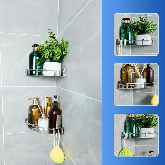 Shower Caddy Corner(1 Pack), 304 Stainless Steel,Integrated molding, High Weight Capacity,Wall mounted Bathroom Shelves with nail free adhesive, Suit for storage racks in bathrooms,Kitchens