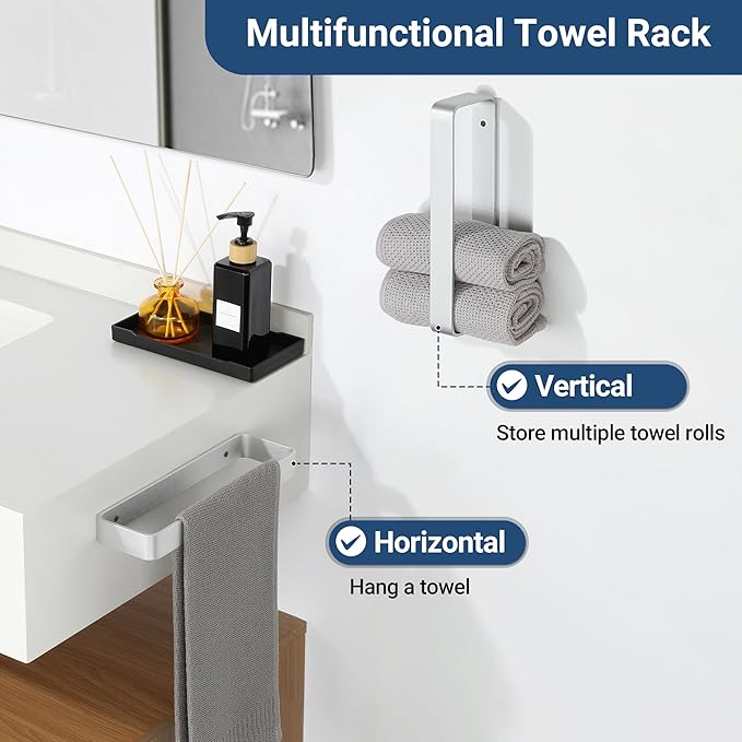 SAYAYO Brushed Nickel Hand Towel Holder for Bathroom Wall, 10 Inch Self Adhesive Towel Bar Hand Towel Rack Square Heavy Duty