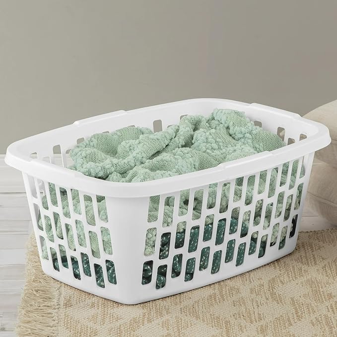 6 Pack 1.5 Bushel Rectangular Plastic Laundry Basket & Hamper - Ventilated Sides, Stackable & Portable with Comfort Grip Handles, Reinforced Rim for Laundry Room, Bedroom, Bathroom & Dorm, White