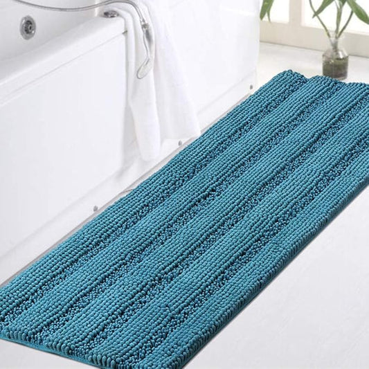 Turquoize Bathroom Rug Non Slip Chenille Bath Mat for Bathroom Thick Plush Rugs for Shower Shaggy Mat Machine Washable Bath Rug Perfect for Bath Room Tub Mat, Size 47" X 17", Turquoise Blue