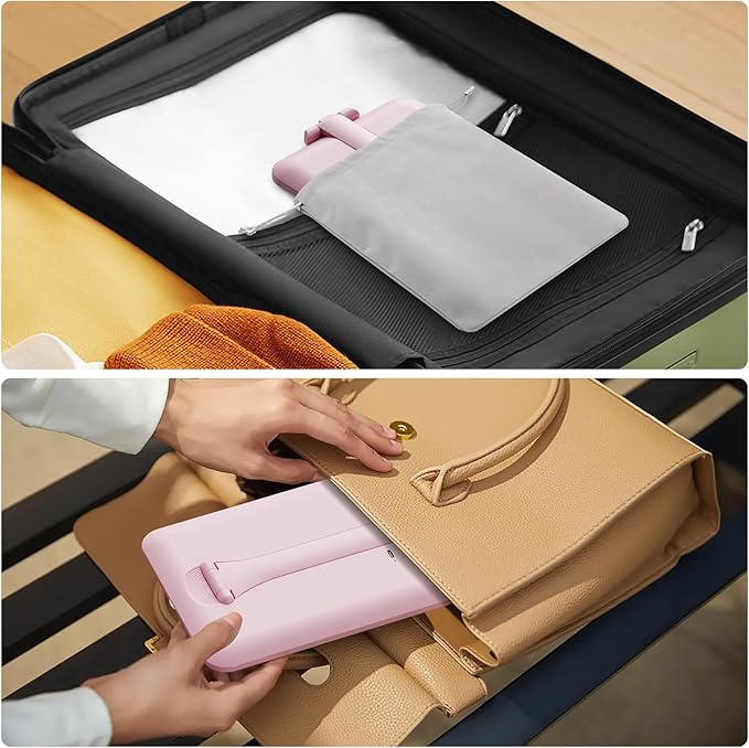 Benbilry Foldable Travel Makeup Mirror with Lights and 20X Magnification, Rechargeable Tabletop LED Vanity Mirror with Adjustable Stand, 3-Colored Dimmable Lighting, Portable Cosmetic Mirror, Pink
