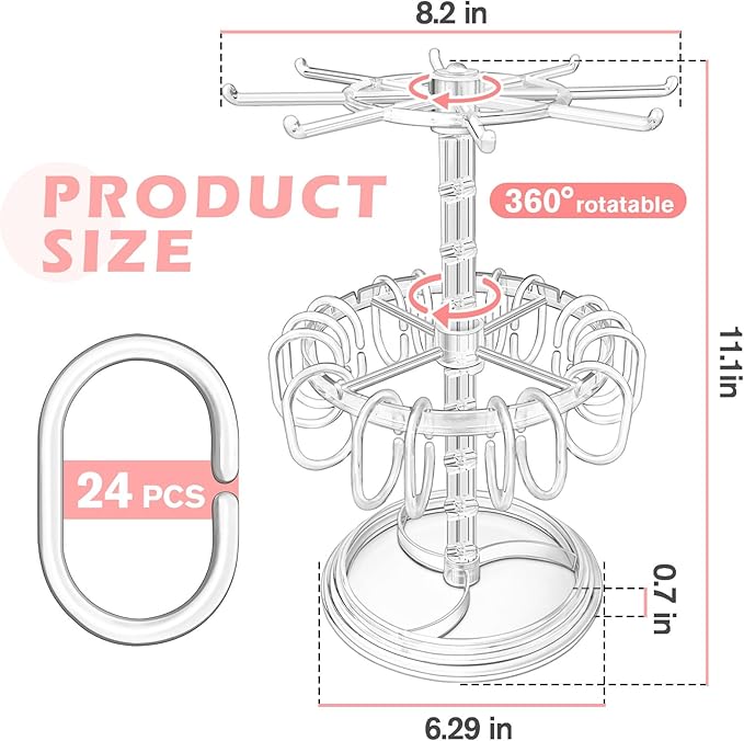 Claw Clip Organizer and Scrunchies Holder Stand, Acrylic Claw Clip Holder Organizer for Women and Girls, Double-Layer, 360-Degree Rotating