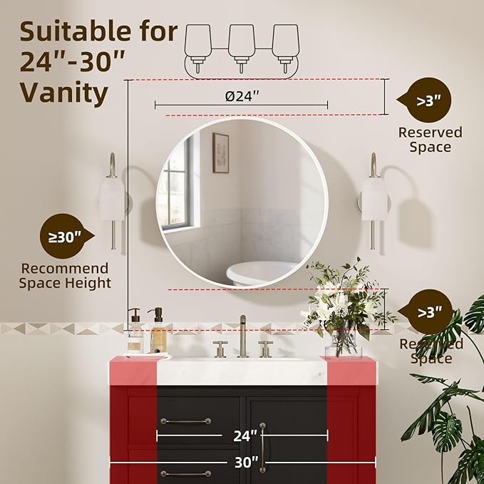 24 x 24 in Inch Round Medicine Cabinet Mirror White,Circular Bathroom Mirror with Storage Wall Mounted,Metal Framed Medicine Cabinets with Tempered Glass Adjustable Shelves for Bathroom Vanity