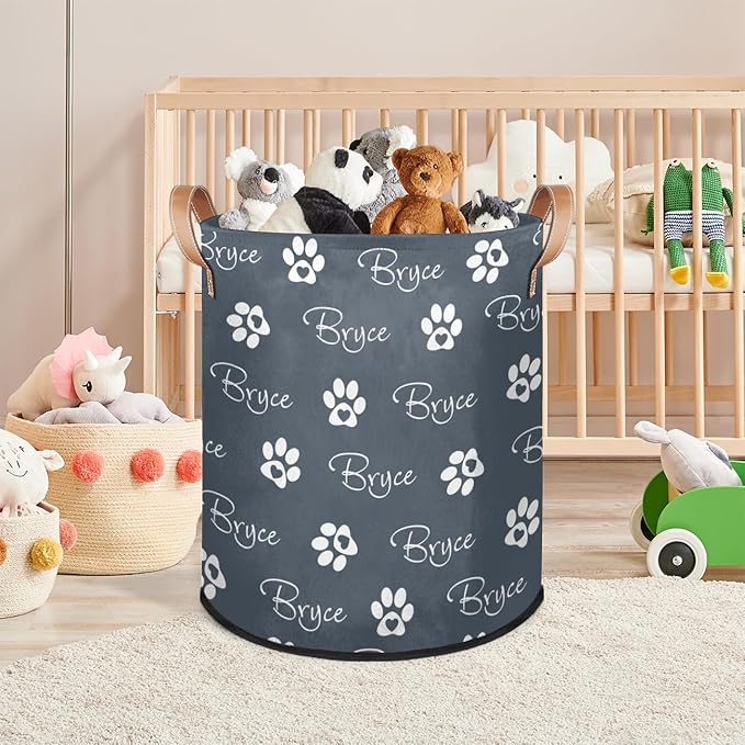 Custom Paw Print Laundry Hamper, Personalized Laundry Baskets with Handles Dirty Clothes Hamper Storage Basket
