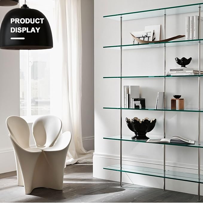 5 pcs - 12" x 44" Tempered Rectangle Glass Floating Shelve for Wall-3/16 Thick -Pencil Polished Float（Without Stent ）